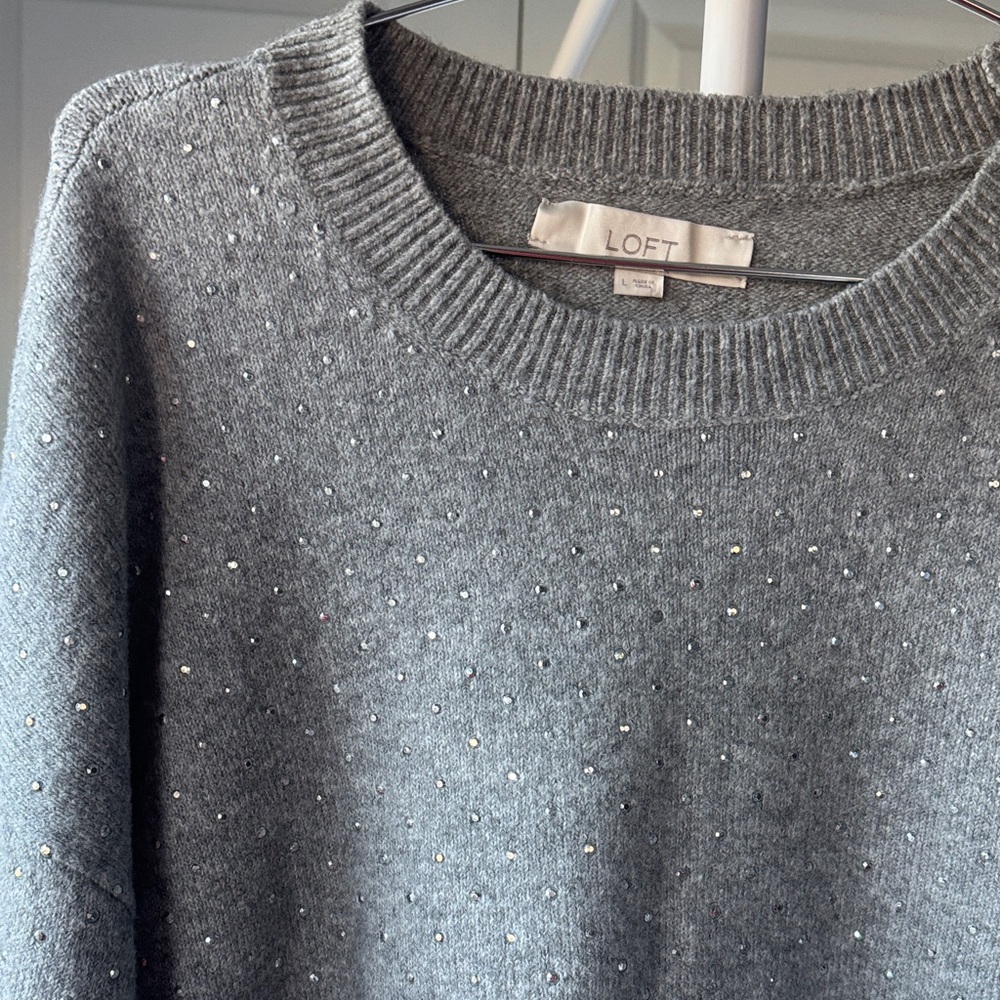 NWOT LOFT Studded Gray Crew Neck Sweater